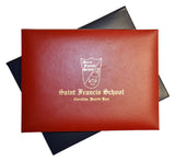 Custom 6 x 8 Diploma Covers with logo and text.